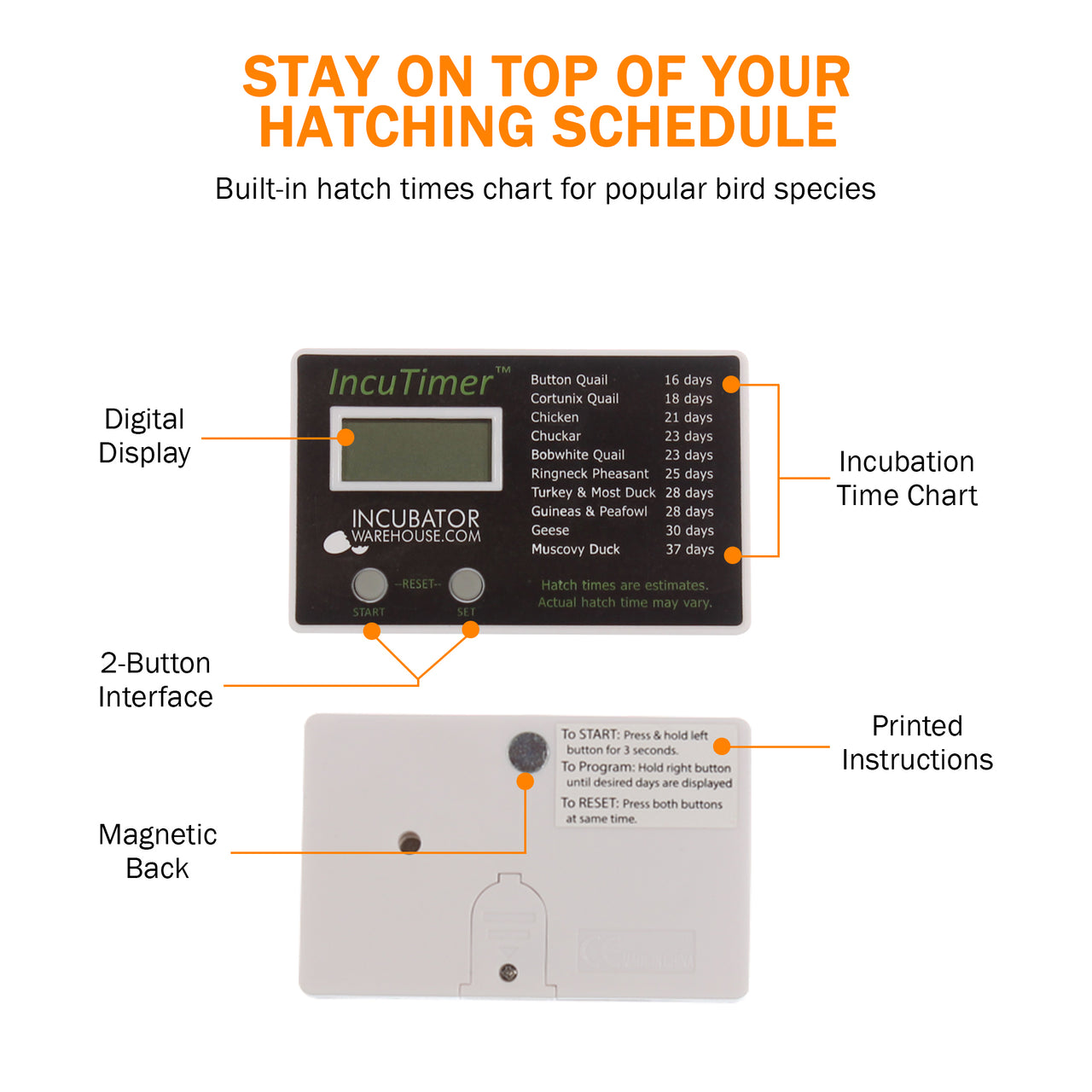 IncuTimer™ Digital Hatch Countdown Timer for Egg Incubator