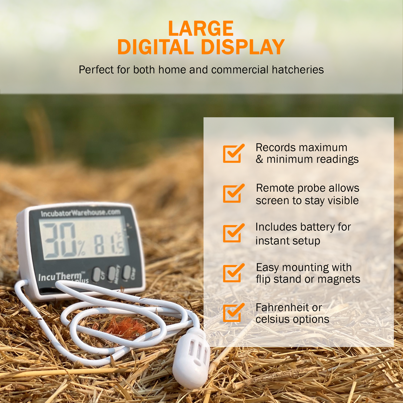 Incutherm™ Plus Hatch Monitor With Digital Thermometer & Hygrometer