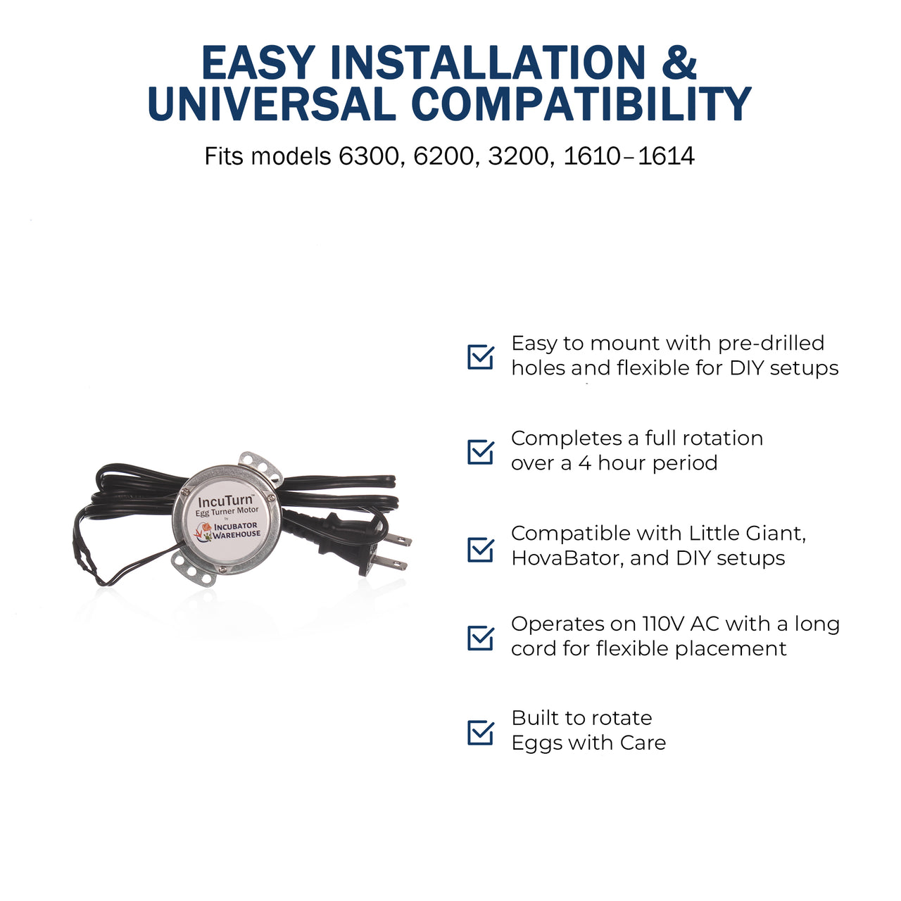Replacement Egg Turner Motor for Little Giant, HovaBator, and Farm Innovators